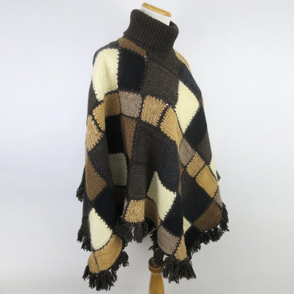 Ralph Lauren Hand Knit Granny Square Patchwork Poncho - Picture 2 of 8